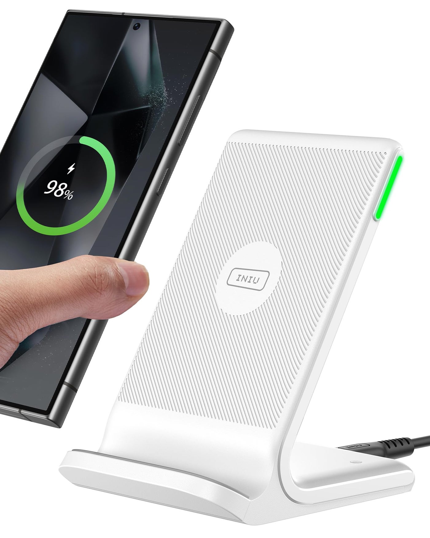 INIU Wireless Charger Station, 15W Fast Wireless Charging Stand for Official and Home Compatible with iPhone 17 16 15 14 13 12 Pro XS Samsung Galaxy S23 S22 S21 Note 20 Google etc