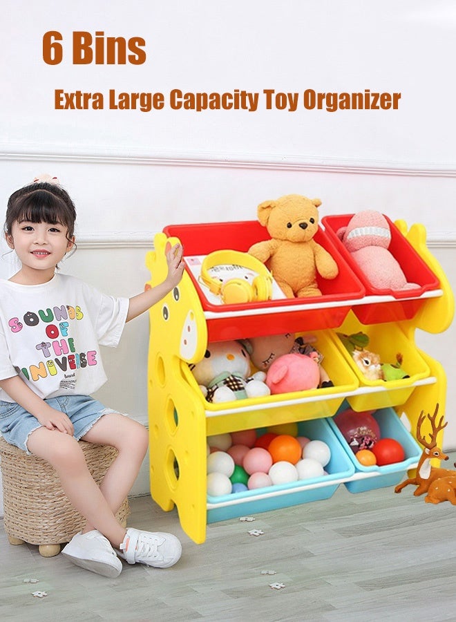 Hanayo Toys Organizer Kids Toy Storage Organizer 6 Storage Bins Extra Large Capacity Best Toy Organizer with Storage Box Multifunctional Toy Box and Storage Rack Nursery and Kids Room Boys Girls(Multicolour) - Image 2