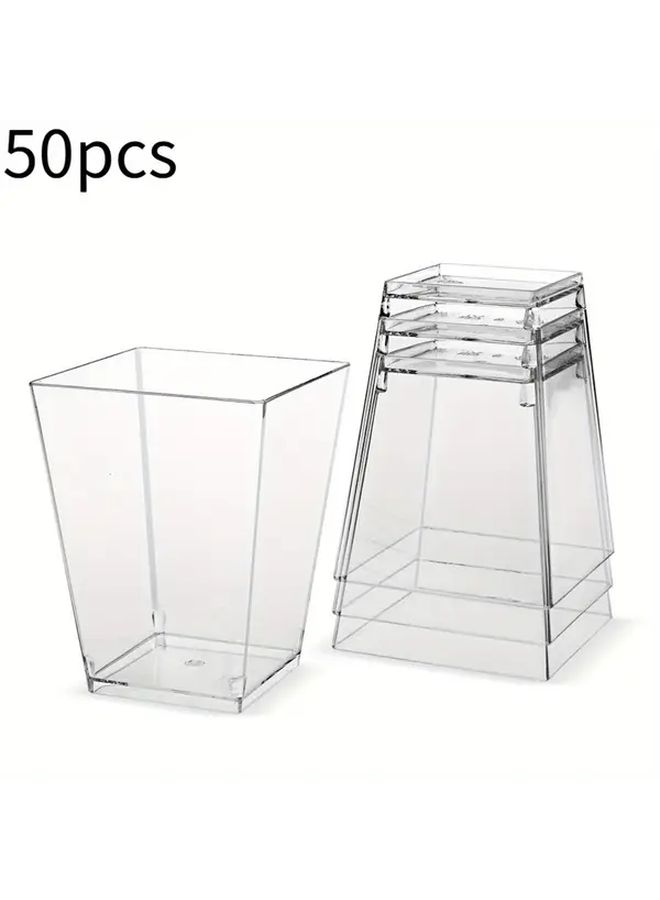 50pcs 5 Oz Clear Square Plastic Dessert Cups Durable Stackable Mini Containers For Ice Cream Yogurt Pudding Parties Weddings Bakeries Cafes - Image 3