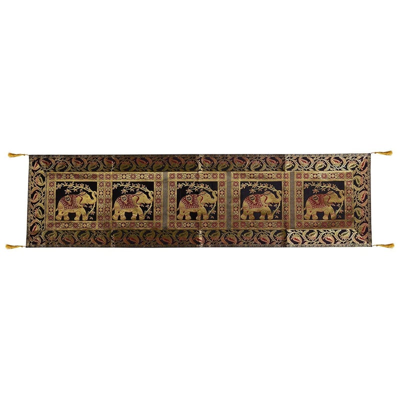 E - Ezra E EZRA Silk Table Runner Room Dcor Brocade Jacquard Long Runner Table Cloth 4 6 Seater Dinning Table 16 Inches X 60 Inches Black - Image 2