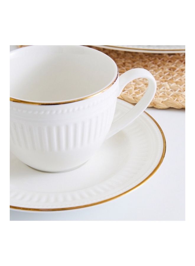 NIBEMINENT Embossed Golden Line Cup And Saucer Set White 11.59 x 12cm - Image 4