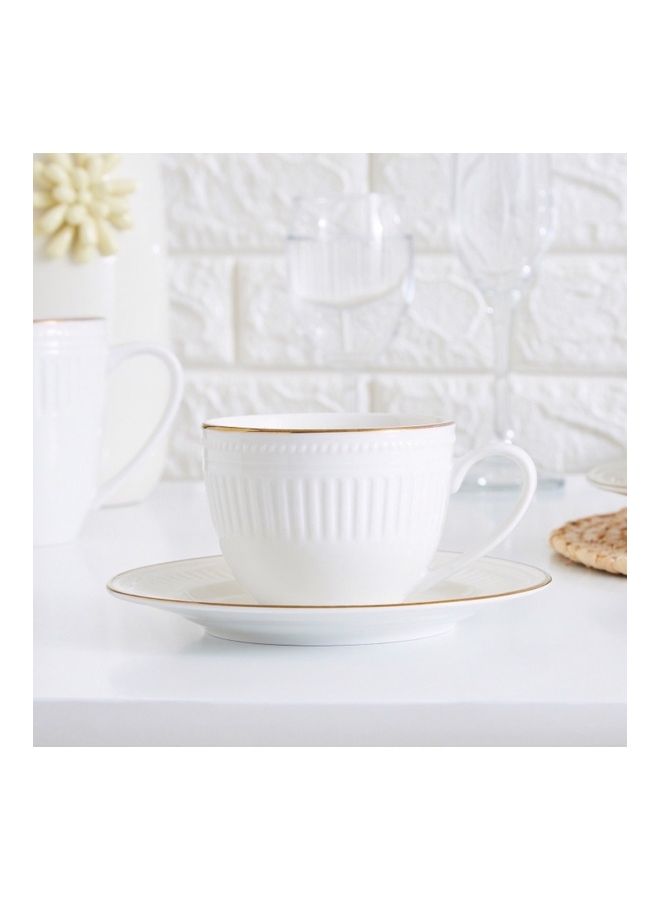 NIBEMINENT Embossed Golden Line Cup And Saucer Set White 11.59 x 12cm - Image 2