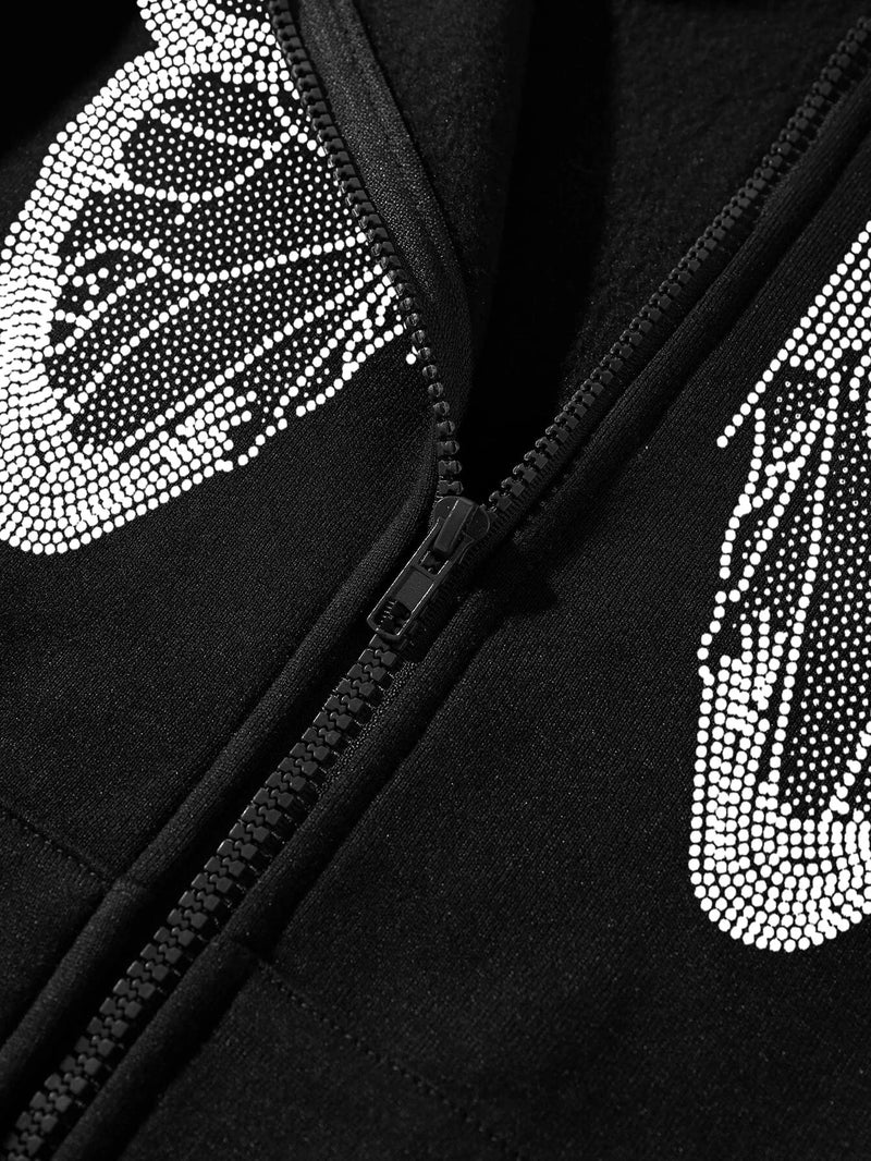 POHADON Women's Y2k Butterfly Zip Up Hoodie Oversized Graphic Print Sweatshirt Vintage Baggy Grunge Aesthetic Alt Emo Jackets (Black,S) - Image 5