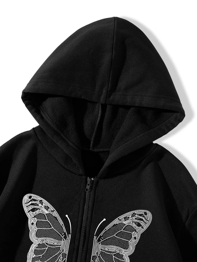 POHADON Women's Y2k Butterfly Zip Up Hoodie Oversized Graphic Print Sweatshirt Vintage Baggy Grunge Aesthetic Alt Emo Jackets (Black,S) - Image 4