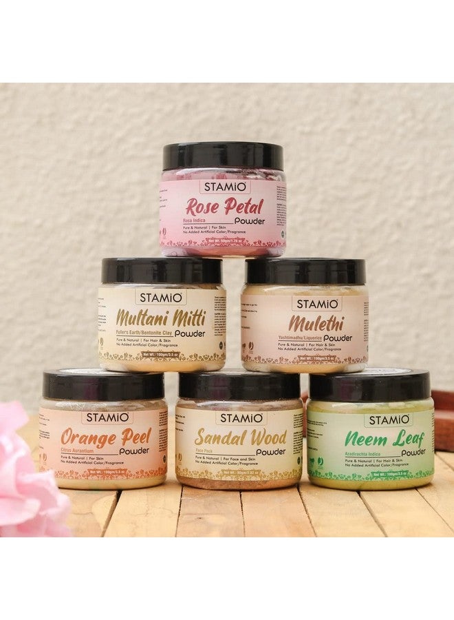 STAMIO Orange Peel, Sandalwood Face Pack, Multani Mitti, Mulethi, Neem And Rose Petals Powder Combo Mask, Diy | Suitable For All Skin Types Men & Women | In Jar - 530Gm (100Gm X 4 + 80Gm + 50Gm) - Image 2
