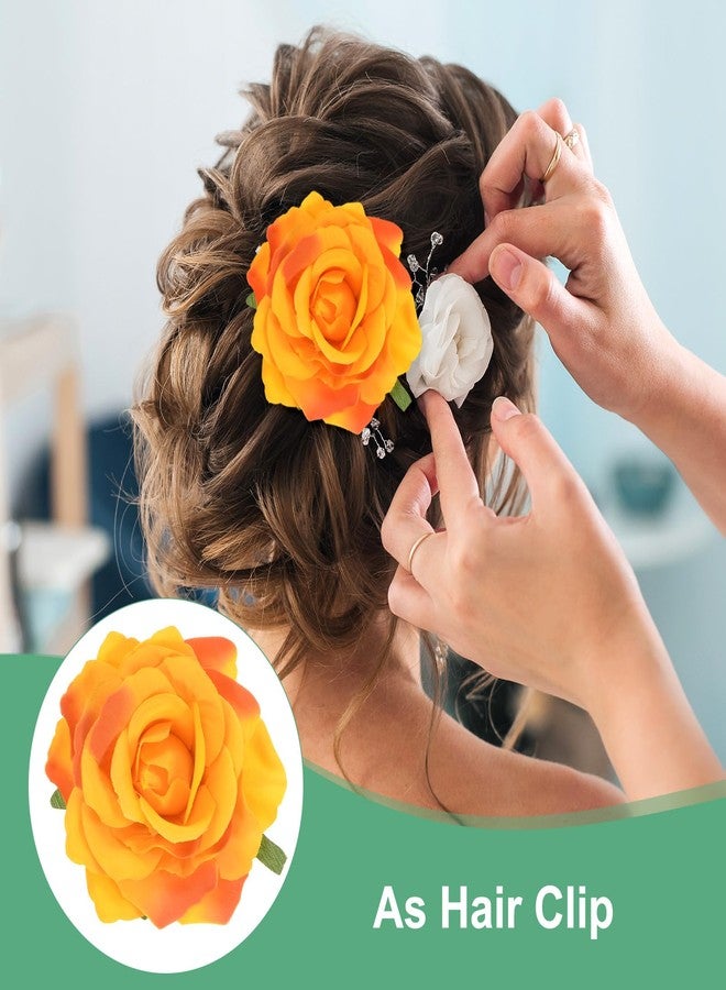 M METERXITY Rose Hair Clip, 4.33 Inch Flower Hairpin Fabric Floral Brooch for Bridal Wedding/Party/Women Hair Accessories, Hair Flowers Headpiece Floral Hair Pins [11cm, Orange] - Image 5