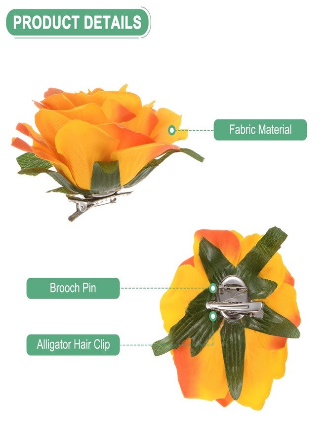 M METERXITY Rose Hair Clip, 4.33 Inch Flower Hairpin Fabric Floral Brooch for Bridal Wedding/Party/Women Hair Accessories, Hair Flowers Headpiece Floral Hair Pins [11cm, Orange] - Image 2