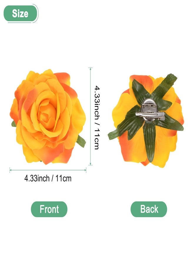 M METERXITY Rose Hair Clip, 4.33 Inch Flower Hairpin Fabric Floral Brooch for Bridal Wedding/Party/Women Hair Accessories, Hair Flowers Headpiece Floral Hair Pins [11cm, Orange] - Image 3