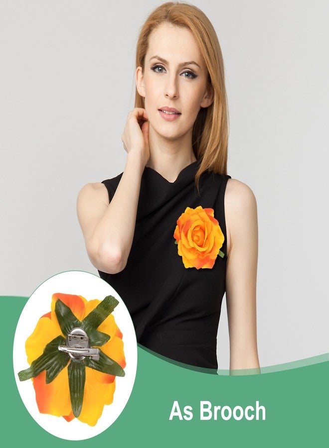 M METERXITY Rose Hair Clip, 4.33 Inch Flower Hairpin Fabric Floral Brooch for Bridal Wedding/Party/Women Hair Accessories, Hair Flowers Headpiece Floral Hair Pins [11cm, Orange] - Image 4