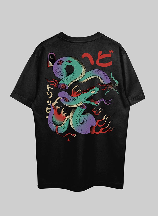 THREADCURRY THREADCURRY Japanese Snake Oversized Drop Shoulder Cotton Loose Printed T-Shirt for Men  - Image 1