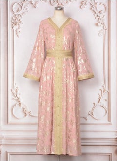 إسكدنيا إمرأة مسلمة Abaya مساء ثوب شريط شريط زخرفيّة ثوب عربيّ ماكسي عباءة لون قرنفل / نوع ذهب  - Image 1