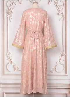 إسكدنيا إمرأة مسلمة Abaya مساء ثوب شريط شريط زخرفيّة ثوب عربيّ ماكسي عباءة لون قرنفل / نوع ذهب  - Image 2