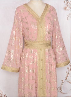 إسكدنيا إمرأة مسلمة Abaya مساء ثوب شريط شريط زخرفيّة ثوب عربيّ ماكسي عباءة لون قرنفل / نوع ذهب  - Image 3