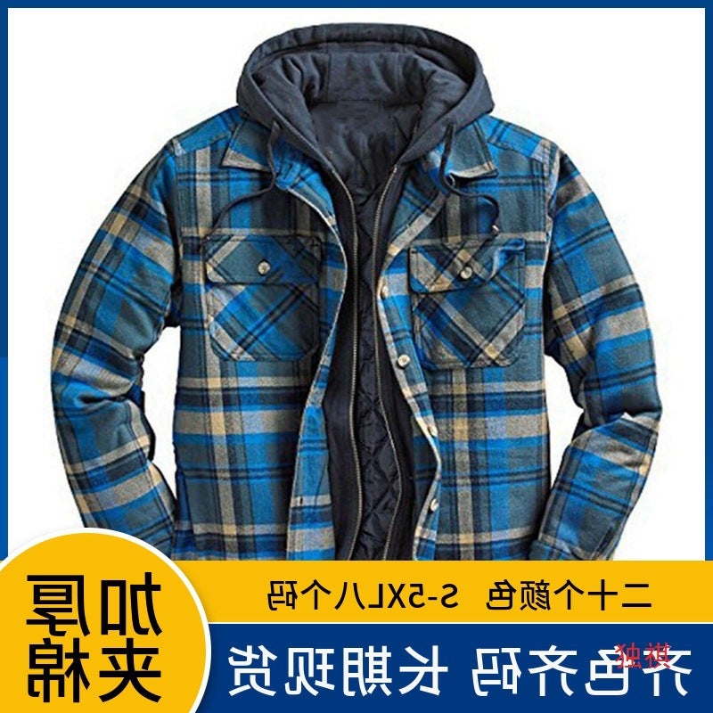 New Men'S Clothing Thickeneded Cotton Outwear Men'S Plaid Printed Loose Hooded Jacket Sy0004 - Image 2