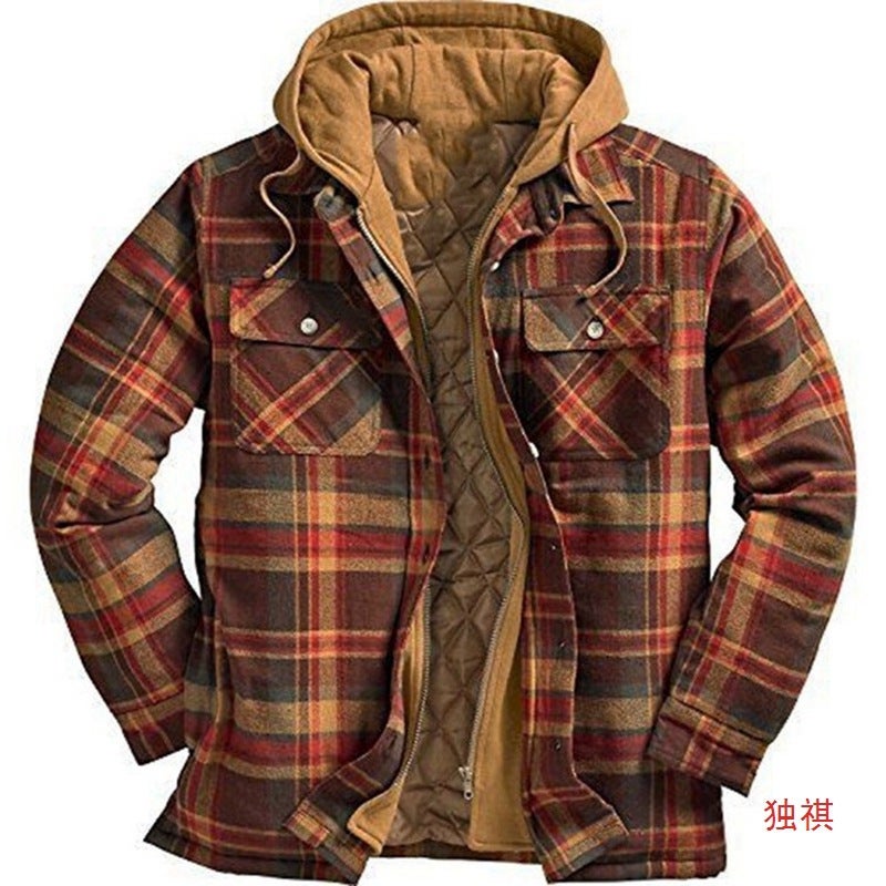 New Men'S Clothing Thickeneded Cotton Outwear Men'S Plaid Printed Loose Hooded Jacket Sy0004 - Image 3