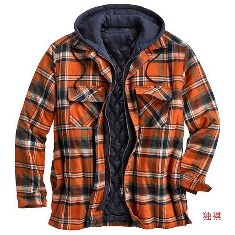 New Men'S Clothing Thickeneded Cotton Outwear Men'S Plaid Printed Loose Hooded Jacket Sy0004 - Image 4