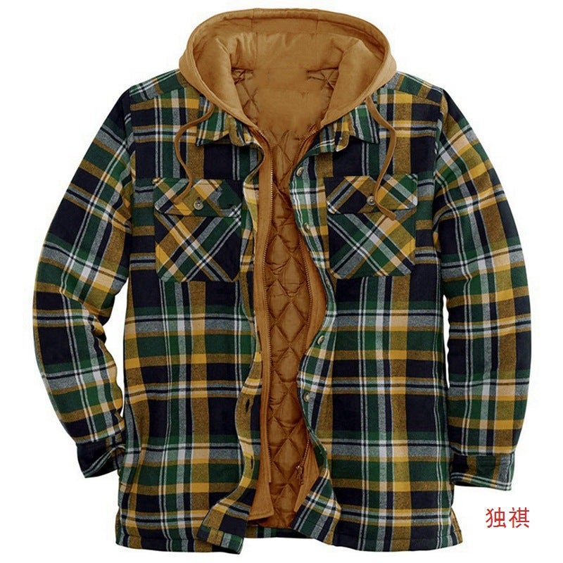 New Men'S Clothing Thickeneded Cotton Outwear Men'S Plaid Printed Loose Hooded Jacket Sy0004 - Image 5