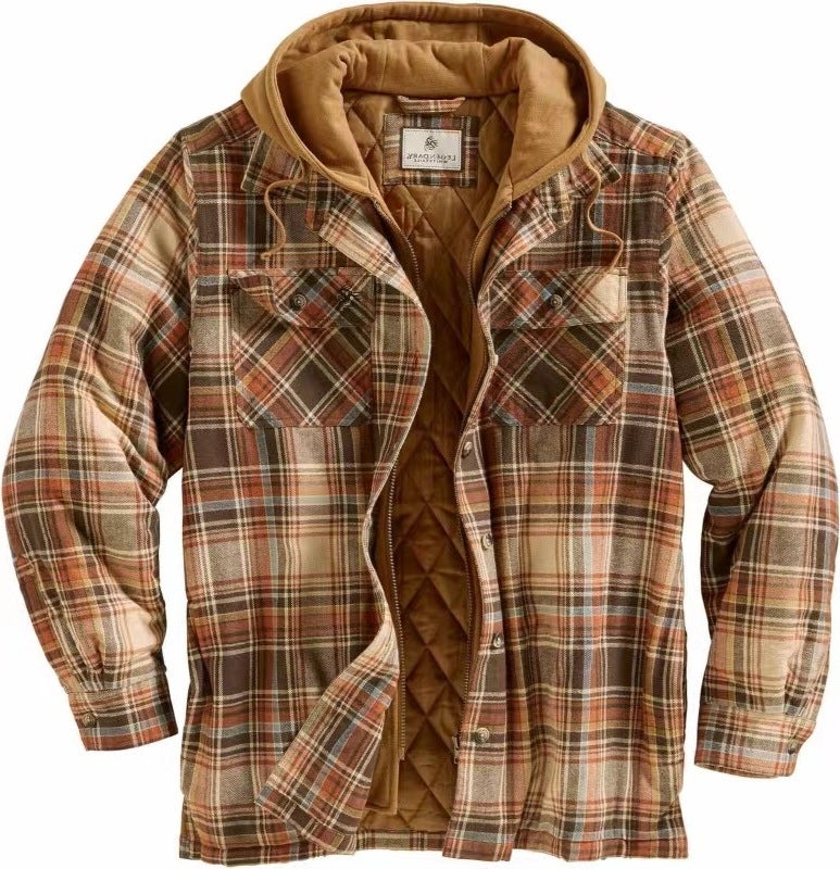 New Men'S Clothing Thickeneded Cotton Outwear Men'S Plaid Printed Loose Hooded Jacket Sy0004 - Image 1