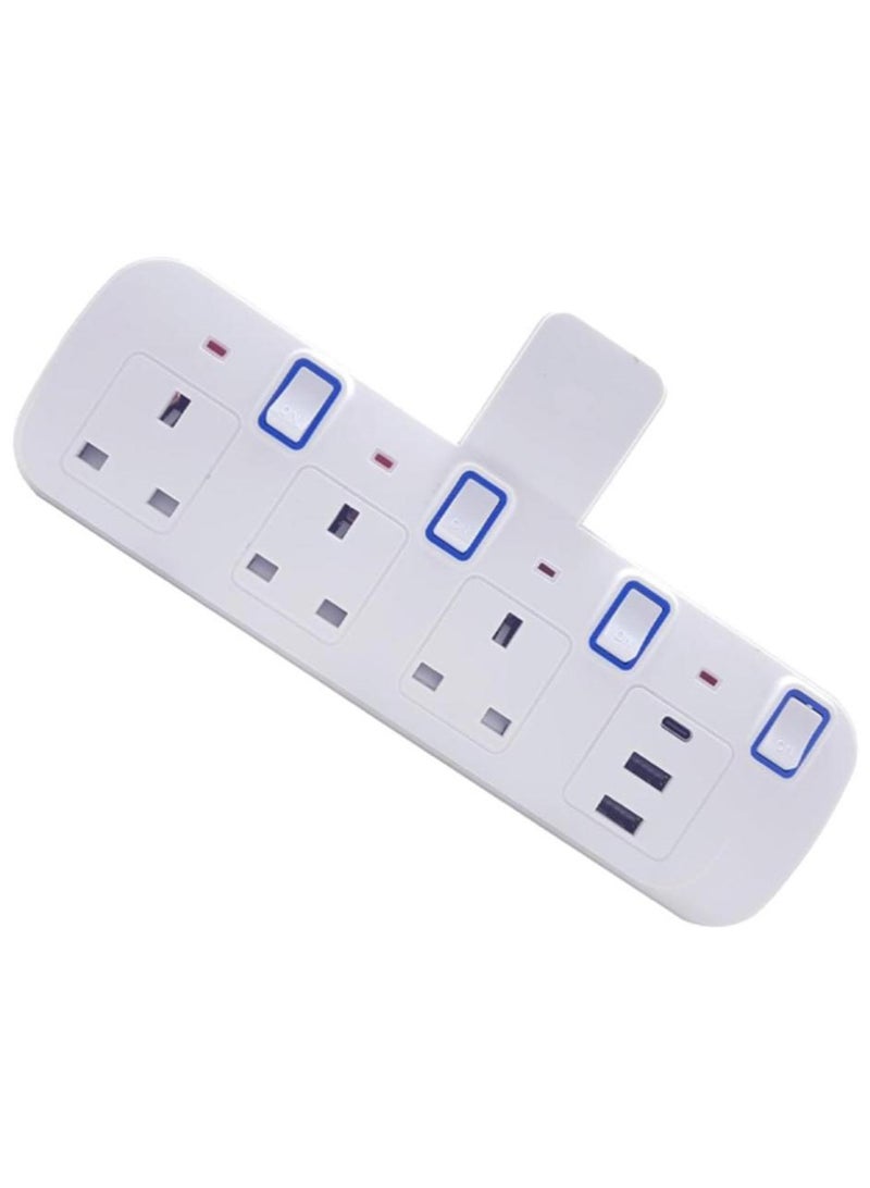 مقبس تمديد متعدد التوصيل 3 اتجاهات، موسع مخرج كهربائي 3 اتجاهات مع 2 USB 1PD نوع C، شاحن حائط، محول قابس عالمي، محطة شحن للمنزل والمكتب والمطبخ، بتبديل فردي، مقبس تمديد عالي التحمل 13 أمبير مع مصراع أمان ((3UK- 2USB 1PD نوع C))  - Image 1