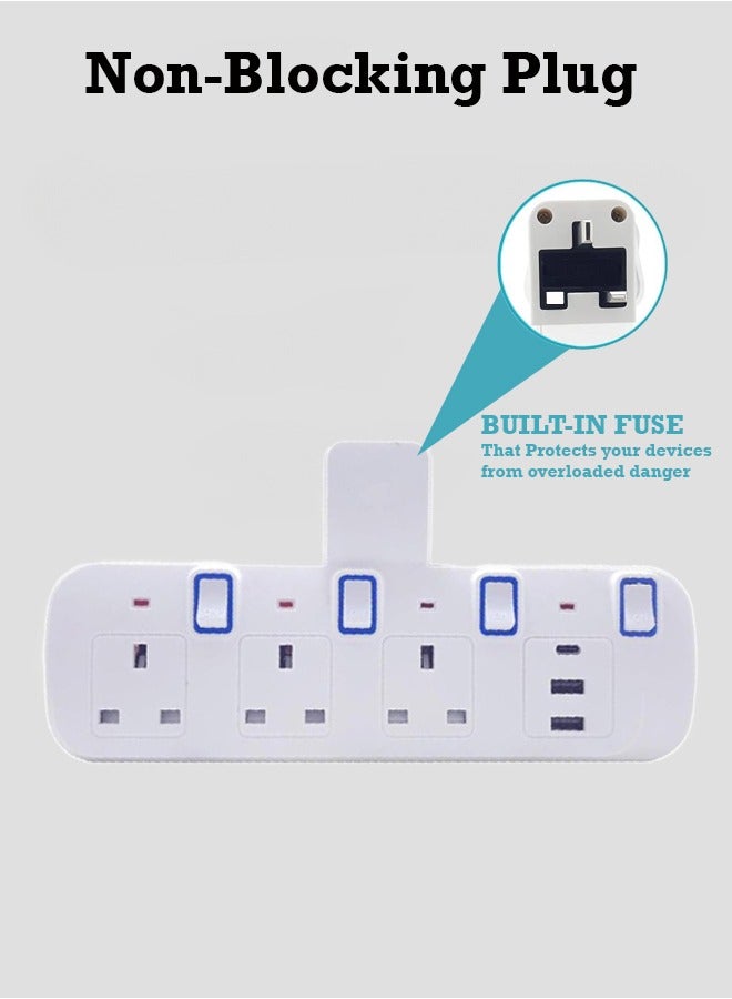 مقبس تمديد متعدد التوصيل 3 اتجاهات، موسع مخرج كهربائي 3 اتجاهات مع 2 USB 1PD نوع C، شاحن حائط، محول قابس عالمي، محطة شحن للمنزل والمكتب والمطبخ، بتبديل فردي، مقبس تمديد عالي التحمل 13 أمبير مع مصراع أمان ((3UK- 2USB 1PD نوع C))  - Image 2