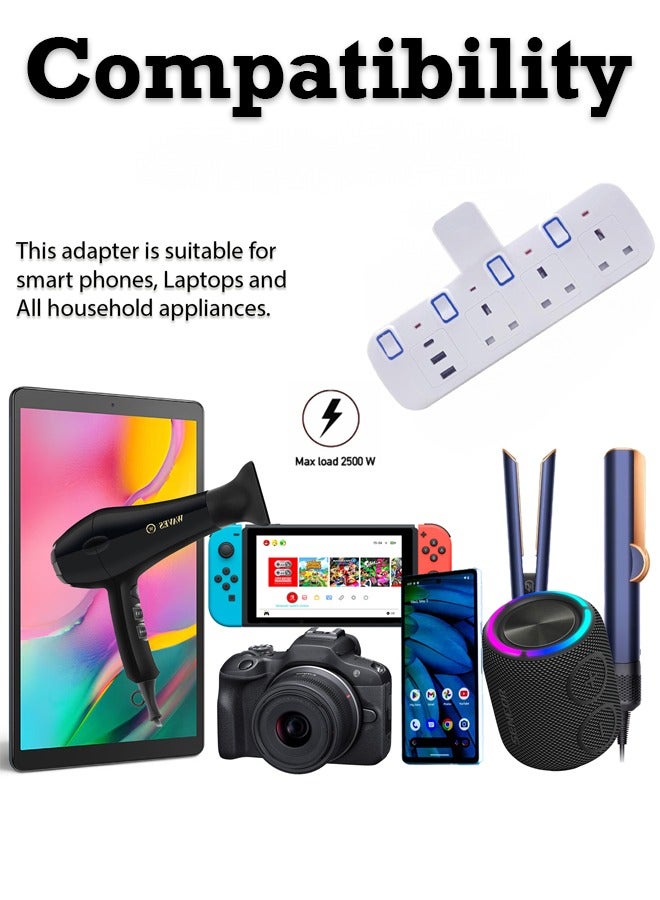 مقبس تمديد متعدد التوصيل 3 اتجاهات، موسع مخرج كهربائي 3 اتجاهات مع 2 USB 1PD نوع C، شاحن حائط، محول قابس عالمي، محطة شحن للمنزل والمكتب والمطبخ، بتبديل فردي، مقبس تمديد عالي التحمل 13 أمبير مع مصراع أمان ((3UK- 2USB 1PD نوع C))  - Image 3