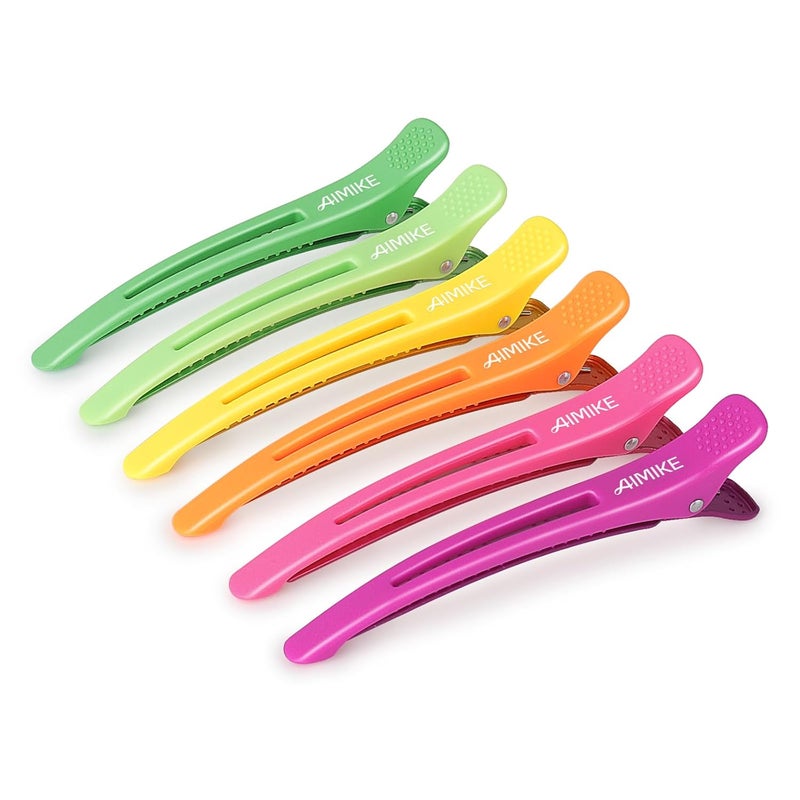 AIMIKE Hair Styling Accessories  6pcs NoCrease Duck Bill Clips with Silicone Band for Sectioning Roller Cutting and Salon Use in Neon Colors
