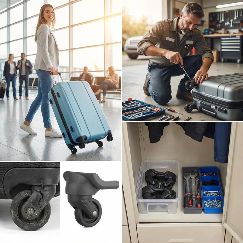 TEARS OF GAIA طقم استبدال عجلات الأمتعة العالمية للحقائب، عجلات دوارة صامتة بزاوية 360 درجة مع نواة فولاذية للحقائب - تناسب حقائب السفر من العلامات التجارية الكبرى (2 قطعة) - Image 2