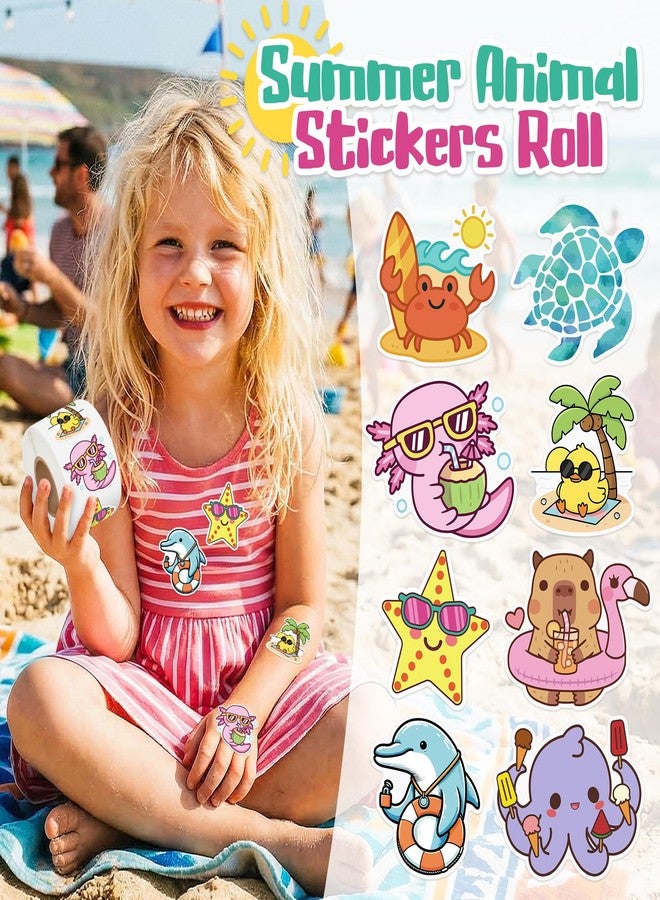 Kirako 500Pcs Summer Animal Stickers Roll Cute Cartoon Capybara Sea Trutle Self Adhesive Labels Teacher Rewards Scrapbooking Envelope Seals Hawaiian Tropical Holiday Party Favors DIY Crafts Gifts for Kids - Image 3