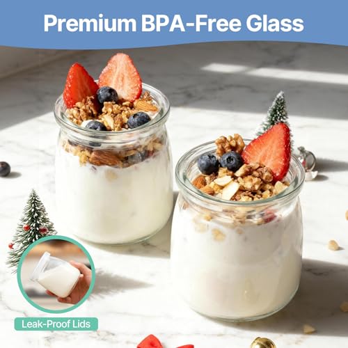 Suteck Yogurt Jars - 8 Count 6oz Small Glass Yogurt Cups With Lids, 100% BPA Free, Airtight & Dishwasher Safe! Perfect Containers for Yoghurt, Oatmeal, Pudding, or Jello - Image 3