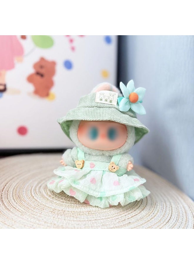 17cm Doll Clothes Set (No Doll), 3 Pieces Dress Outfit Set for 6.7inch Doll Suit, Fashion Chic Hat & Clothes Accessories for 1st/2nd/3rd Gen Doll Play (green)  - Image 3