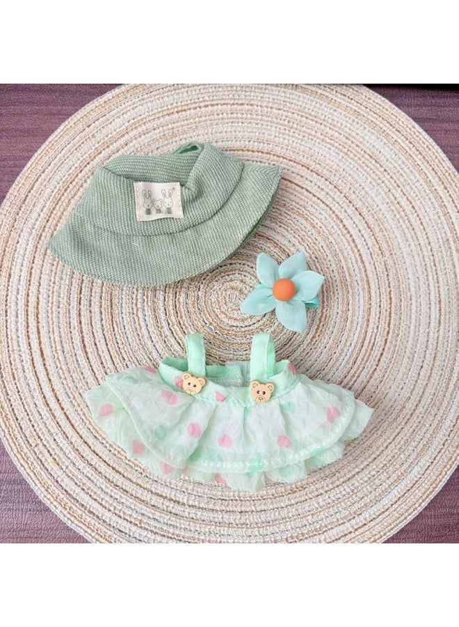 17cm Doll Clothes Set (No Doll), 3 Pieces Dress Outfit Set for 6.7inch Doll Suit, Fashion Chic Hat & Clothes Accessories for 1st/2nd/3rd Gen Doll Play (green)  - Image 1
