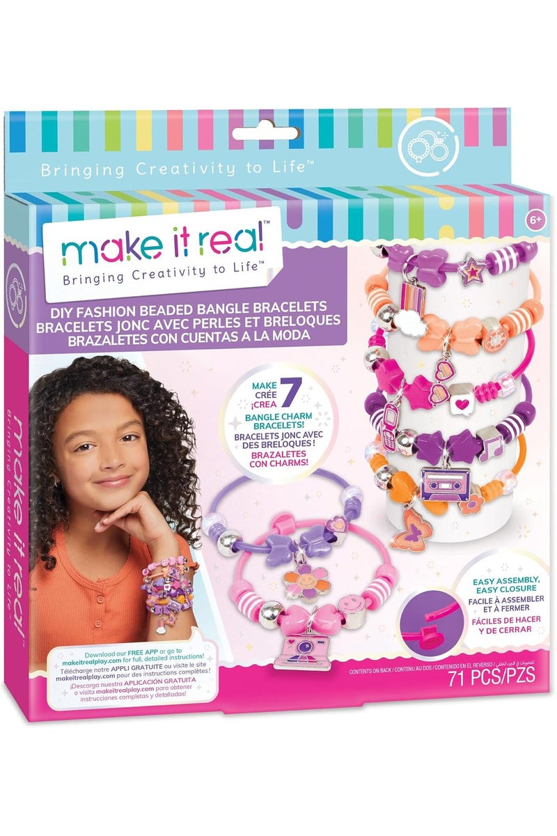 Make It Real اجعلها حقيقية: أساور باندل مصنوعة يدويًا - اصنع 7 أساور، مجموعة مجوهرات شاملة 71 قطعة، أرجواني-وردي-برتقالي، حرف، للفتيات والأطفال من عمر 8 سنوات فما فوق - Image 1