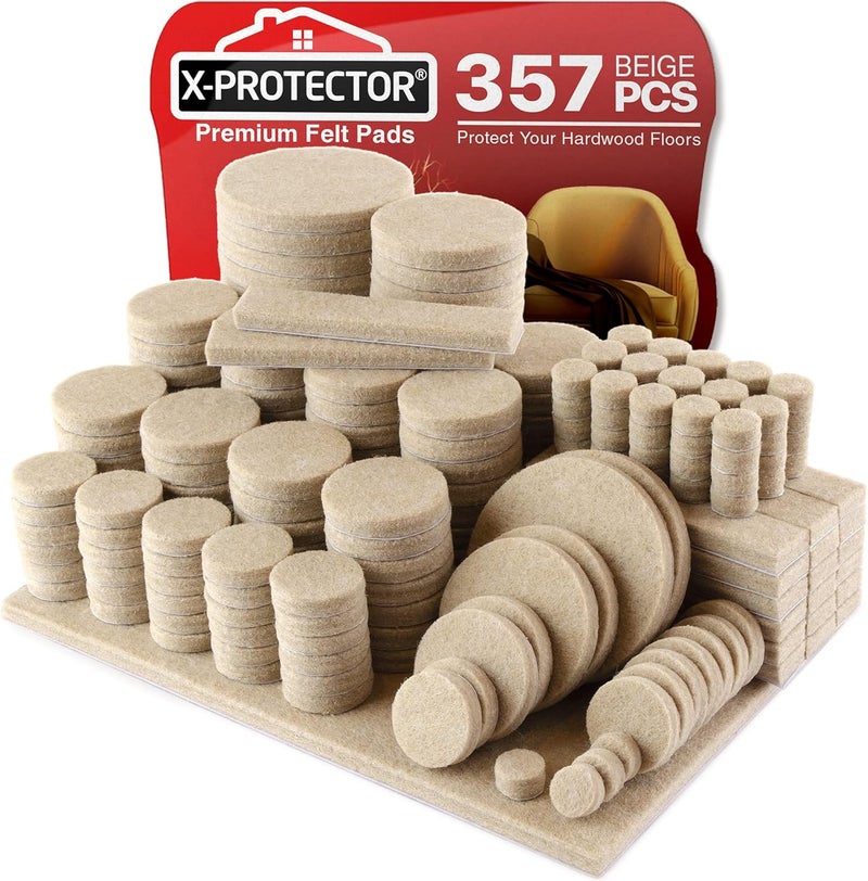 X-Protector 357 pcs Beige Felt Furniture Pads - Huge Quantity of Hardwood Floor Protectors with Many Big Sizes - Protect Any Type of Hard Floor - Image 1