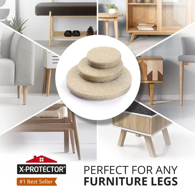 X-Protector 357 pcs Beige Felt Furniture Pads - Huge Quantity of Hardwood Floor Protectors with Many Big Sizes - Protect Any Type of Hard Floor - Image 2