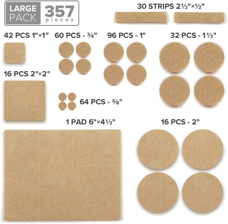 X-Protector 357 pcs Beige Felt Furniture Pads - Huge Quantity of Hardwood Floor Protectors with Many Big Sizes - Protect Any Type of Hard Floor - Image 5