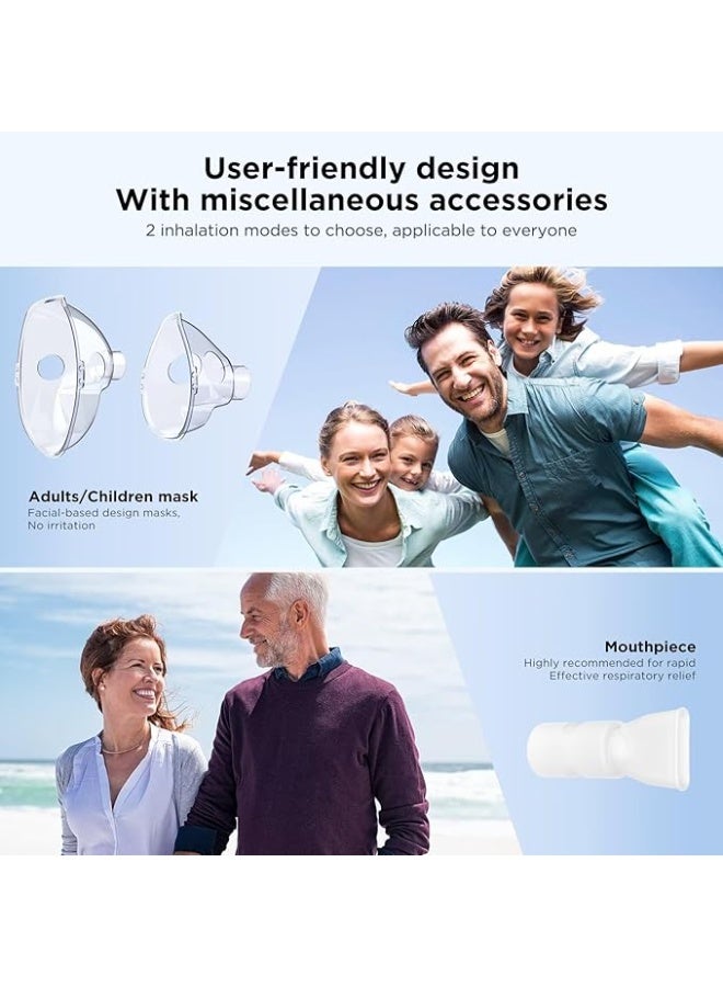 جهاز نيبولايزر محمول – للاستنشاق للكبار والأطفال مع قناع وفوهة – تشغيل هادئ وخفيف الوزن للاستخدام المنزلي أو أثناء السفر - Image 4