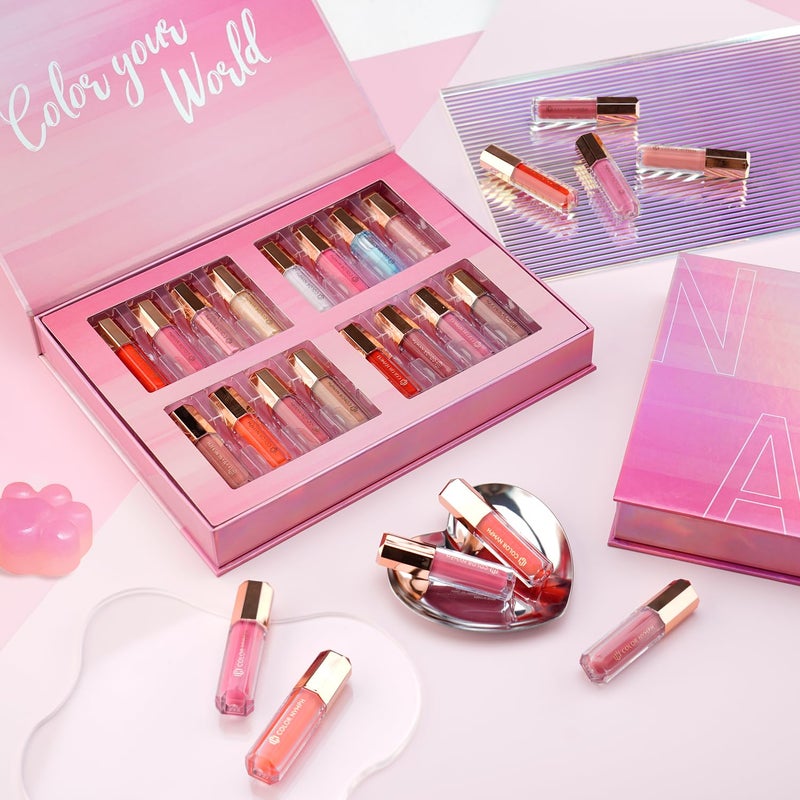 Color Nymph 16 PCS Lip Glosses Collection, Shimmery Lip Glosses for Women and Girls, Long Lasting Color Lip Gloss Set with Rich Varied Colors (Iridescent Pink) - Image 1