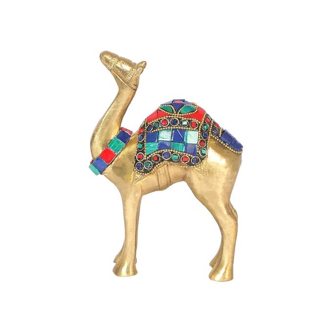 GEMSTONE WORK 6 INCHES BRASS CAMEL SHOWPIECE CAMEL STATUE FOR VASTU SHOWPIECE FOR HOME DECOR STANDARD PACK OF 1