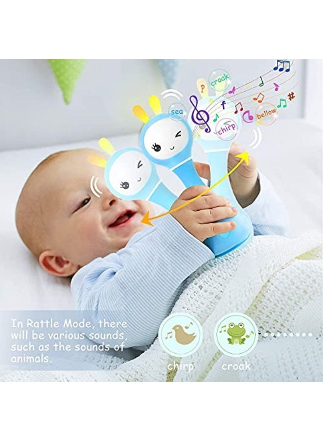 شكل أرنب الرضع الخشخاش الإلكتروني والمضغ ، 9 أنواع من الألعاب التعليمية مع الموسيقى والأضواء لمدة 0-6-12 شهرًا ، هدية للأطفال حديثي الولادة والبنات والفتيان الصغار - Image 2