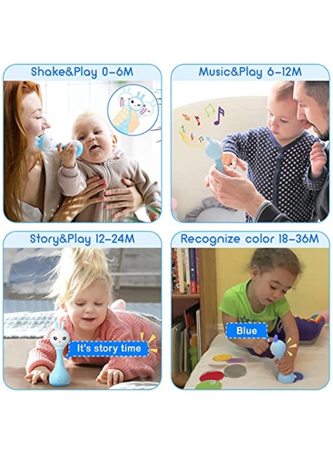 شكل أرنب الرضع الخشخاش الإلكتروني والمضغ ، 9 أنواع من الألعاب التعليمية مع الموسيقى والأضواء لمدة 0-6-12 شهرًا ، هدية للأطفال حديثي الولادة والبنات والفتيان الصغار - Image 4