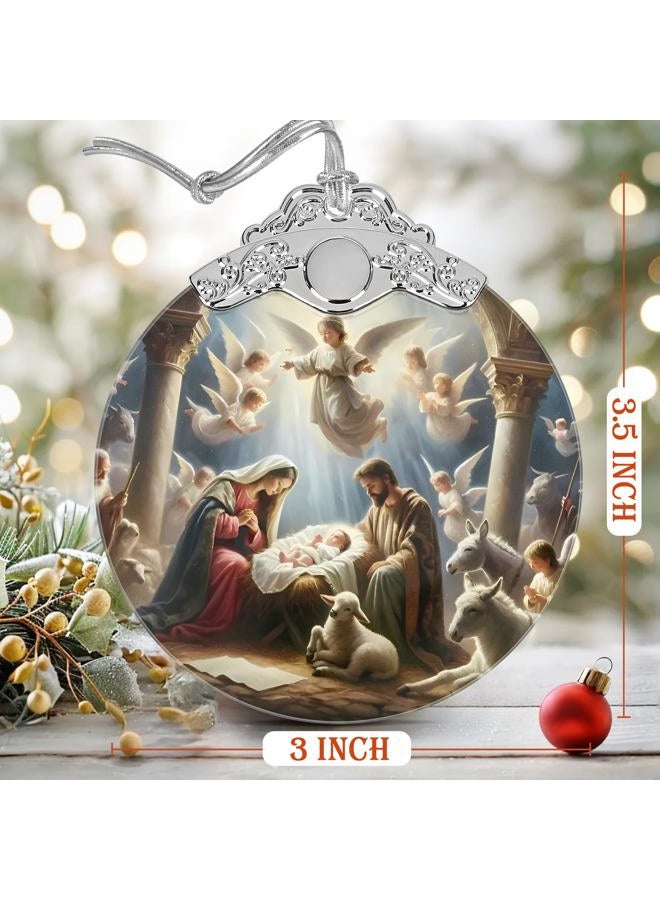 LAOWEIKI Nativity Christmas Ornaments, 3" Stained Glass Christmas Decor, Christian Ornaments for Christmas Tree, Christian Gifts for Kids, Religious Gifts for Women, Perfect for Holiday Party, Window, Tree - Image 3