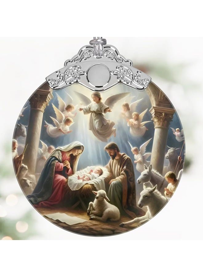 LAOWEIKI Nativity Christmas Ornaments, 3" Stained Glass Christmas Decor, Christian Ornaments for Christmas Tree, Christian Gifts for Kids, Religious Gifts for Women, Perfect for Holiday Party, Window, Tree - Image 1