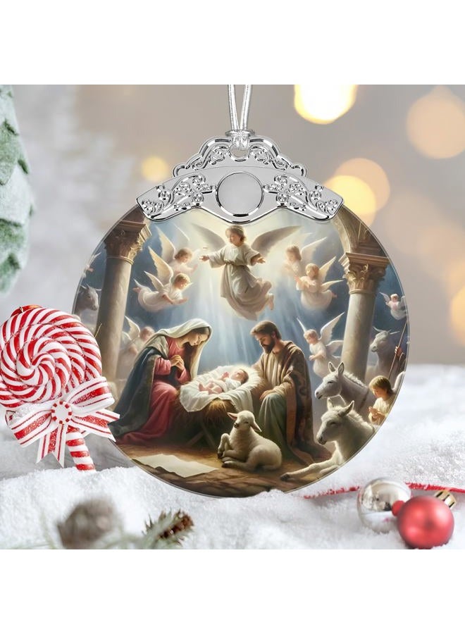 LAOWEIKI Nativity Christmas Ornaments, 3" Stained Glass Christmas Decor, Christian Ornaments for Christmas Tree, Christian Gifts for Kids, Religious Gifts for Women, Perfect for Holiday Party, Window, Tree - Image 4