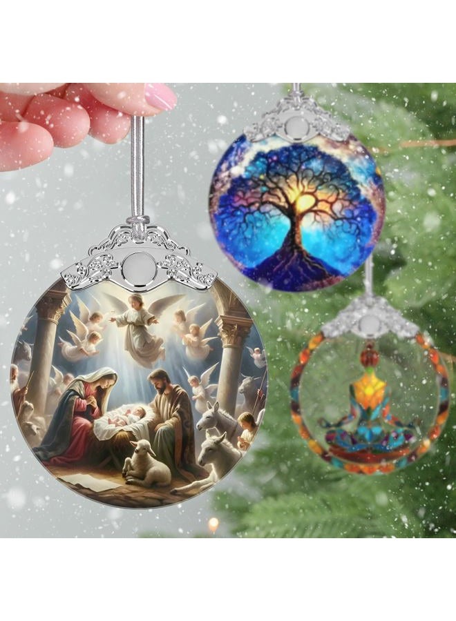 LAOWEIKI Nativity Christmas Ornaments, 3" Stained Glass Christmas Decor, Christian Ornaments for Christmas Tree, Christian Gifts for Kids, Religious Gifts for Women, Perfect for Holiday Party, Window, Tree - Image 5