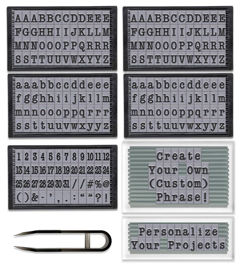 Contact Crafts PEGZ Alphabet Letters American Typewriter Font 96 Uppercase, 96 Lowercase, 48 Numbers & Symbols, 245 pc Stamp Kit Bundle - Image 1