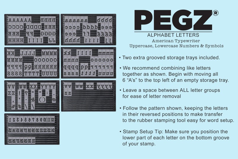 Contact Crafts PEGZ Alphabet Letters American Typewriter Font 96 Uppercase, 96 Lowercase, 48 Numbers & Symbols, 245 pc Stamp Kit Bundle - Image 3