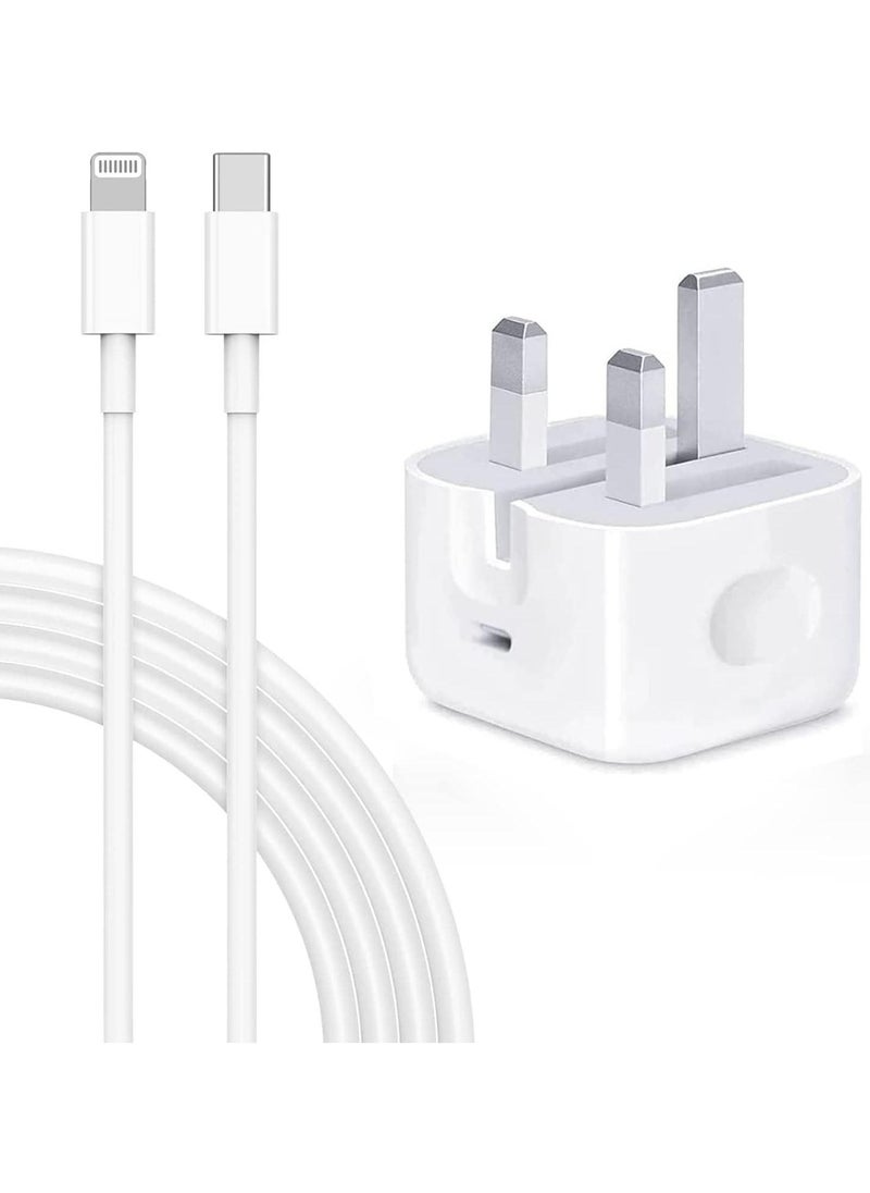 Digipace - iPhone 20W PD Fast Charger, Type-C Power Block Wall Charger Plug Adapter, 1M USB-C to Lightning Cable for 14 13 12 11 Pro Mini XS XR X, iPad, AirPod, Apple MFi Certified, white - Image 1