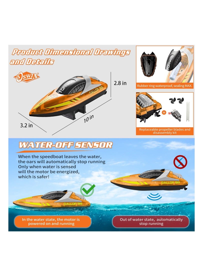 Remote Control Boat 15+ MPH Fast RC Boat for Pool & Lake, Selfrighting Fast Boat with LED Light, Full Proportional 2.4Ghz Race Boats for Adults & Kid, Pool Toys, Orange - Image 3