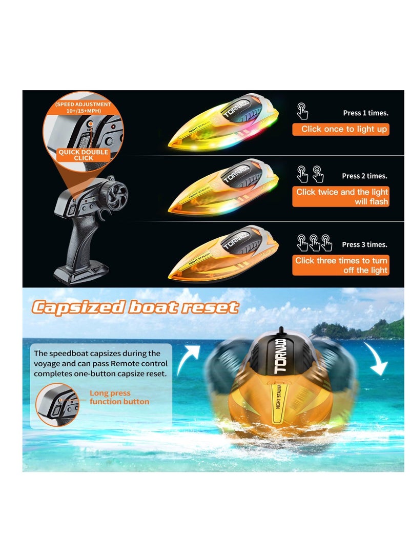 Remote Control Boat 15+ MPH Fast RC Boat for Pool & Lake, Selfrighting Fast Boat with LED Light, Full Proportional 2.4Ghz Race Boats for Adults & Kid, Pool Toys, Orange - Image 2