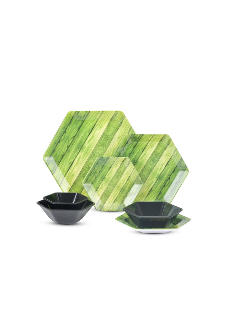 Diamond Home طقم عشاء ميلامين هيكسا 31 ق خشبي اخضر * اسود - Image 3